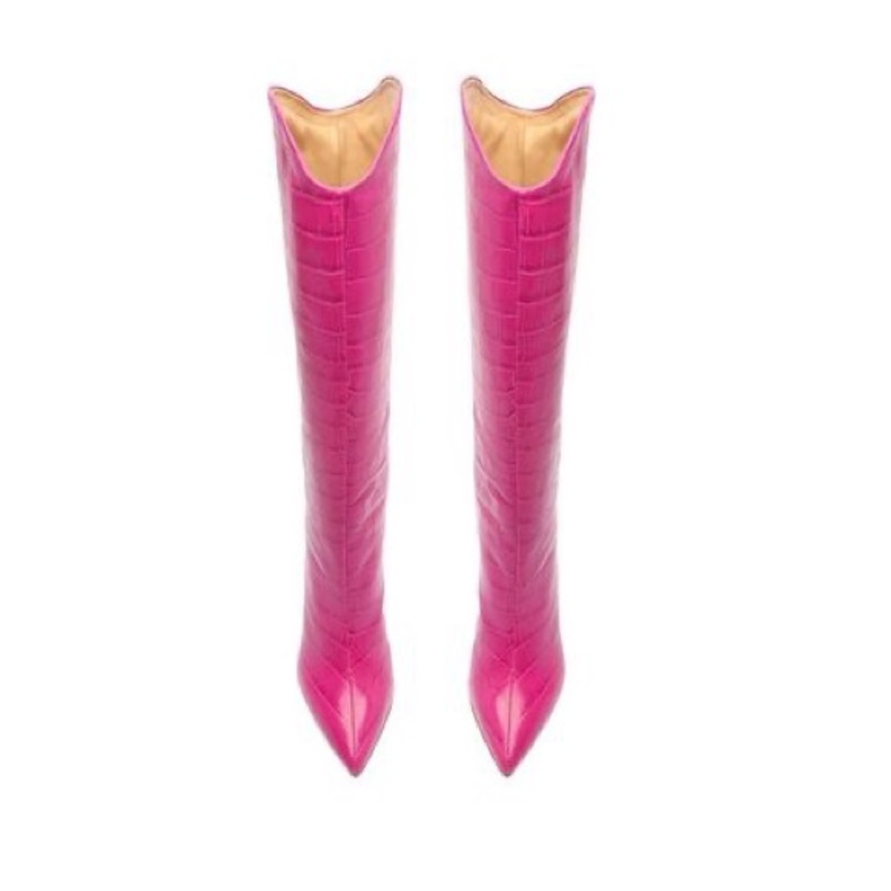 NEW - Schutz Size 8 Very Pink, Crocodile-Embossed Leather Boots